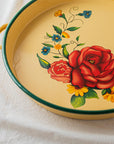 Roses Round Tray With Handles And Green Border