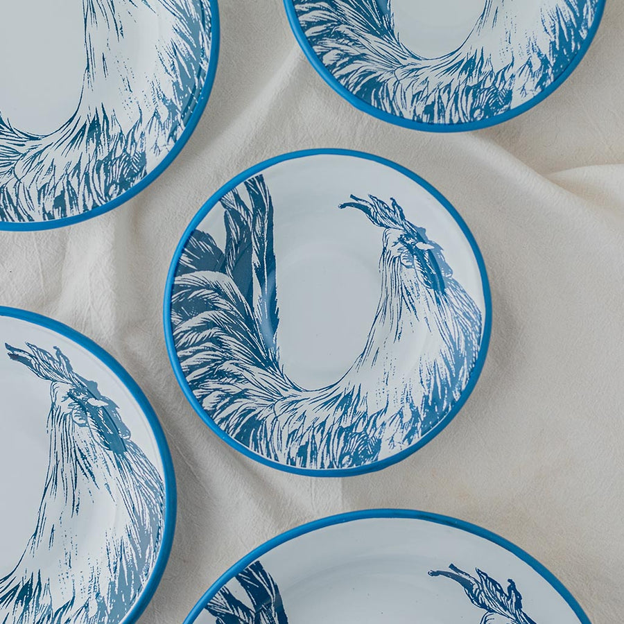 Blue Rooster Plate Set x3
