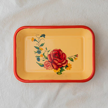 Roses Rectangular Tray with Red Border
