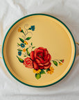 Roses Round Tray With Handles And Green Border