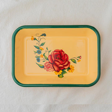 Roses Rectangular Tray With Green Border